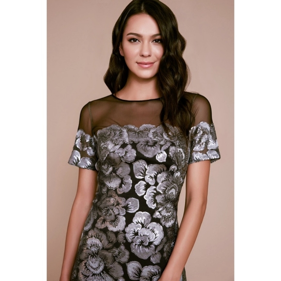 Tadashi Shoji Kala Sheer Mesh Floral Sequin Embroidered Mini Dress - Picture 7 of 16